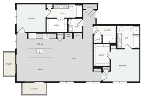 Floor plan for 2 beds, 2.5 baths, 1546 sqft